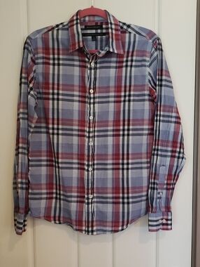 Banana Republic Untucked Slim Fit Men's Size Small Button Down Plaid Shirt